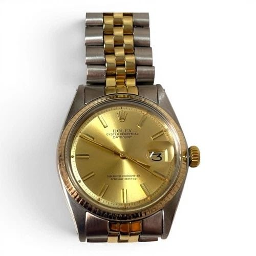 ROLEX DATEJUST 36 MM TWO TONE JUBILEE CHAMPAGNE AUTOMATIC WATCH 1603 CIRCA 1973: ROLEX DATEJUST 36 MM TWO TONE JUBILEE CHAMPAGNE AUTOMATIC WATCH 1603 CIRCA 1973 Manufacturer Rolex Category Mens Datejust 36mm Reference Number 1603 Band Steel ,Yellow Gold Band Color Yellow Gold & St