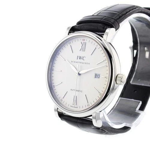 NEW IWC PORTOFINO AUTOMATIC SILVER DIAL STAINLESS STEEL 40MM MENS WATCH IW356501: NEW IWC PORTOFINO AUTOMATIC SILVER DIAL STAINLESS STEEL 40MM MENS WATCH Manufacturer IWC Category Portofino Subcategory Automatic Reference Number IW356501 Band Color Black Band Type Alligator Strap B