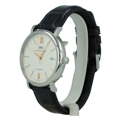 IWC PORTOFINO AUTOMATIC SILVER DIAL STEEL 40MM IW356517: IWC PORTOFINO AUTOMATIC SILVER DIAL STEEL 40MM IW356517 Manufacturer IWC Category Portofino Subcategory Automatic Reference Number IW356517 Band Color Black Band Type Alligator Strap Bezel Smooth Beze