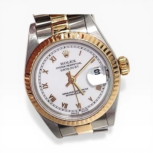 W/BOX ROLEX LADYDATEJUST 26MM STEEL 18K YELLOW GOLD WHITE ROMAN WATCH 69173 1997: W/BOX ROLEX LADYDATEJUST 26MM STEEL 18K YELLOW GOLD WHITE ROMAN WATCH 69173 1997 Not Found