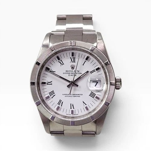 ROLEX DATE 34 MM STEEL WHITE ROMAN OYSTER AUTOMATIC WATCH 15200 Z SERIES 2006 (1 of 2)