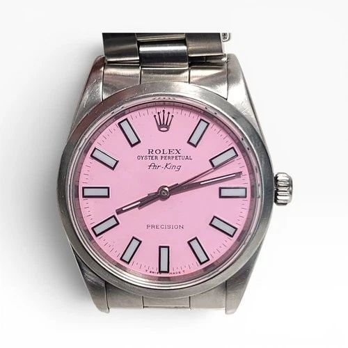 W/PAPERS 1993 ROLEX AIR KING PRECISION 34MM PINK DIAL STEEL WATCH 14000: W/PAPERS 1993 ROLEX AIR KING PRECISION 34MM PINK DIAL STEEL WATCH 14000 Manufacturer Rolex Category Mid size No Date Reference Number 14000 Additional Keywords Precision Band Stainless Steel Band Colo