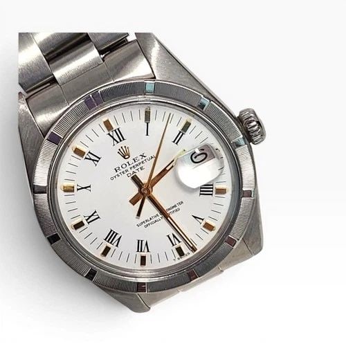 ROLEX DATE 34 MM OYSTER WHITE ROMAN STEEL AUTOMATIC WATCH 1501 CIRCA 1979: ROLEX DATE 34 MM OYSTER WHITE ROMAN STEEL AUTOMATIC WATCH 1501 CIRCA 1979 Manufacturer Rolex Category Mens Date 34mm Reference Number 1501 Band Stainless Steel Band Color Steel Band Type Oyster Bezel 