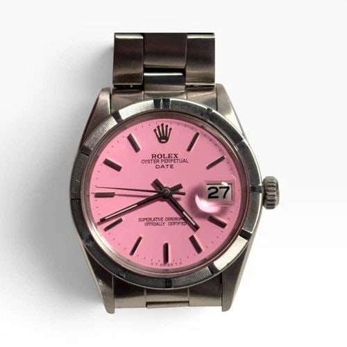 ROLEX DATE 34 MM CANDY PINK DIAL STEEL OYSTER AUTOMATIC WATCH 1501 CIRCA 1970: ROLEX DATE 34 MM CANDY PINK DIAL STEEL OYSTER AUTOMATIC WATCH 1501 CIRCA 1970 Manufacturer Rolex Category Mens Date 34mm Reference Number 1501 Band Stainless Steel Band Color Steel Band Type Oyster Be