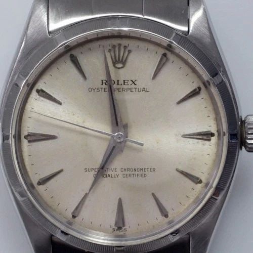 VINTAGE ROLEX OYSTER PERPETUAL 34 MM STEEL AUTOMATIC WATCH 1003 CIRCA 1976: VINTAGE ROLEX OYSTER PERPETUAL 34 MM STEEL AUTOMATIC WATCH Manufacturer Rolex Category Mens No Date 34mm Reference Number 1003 Additional Keywords VINTAGE Band Stainless Steel Band Color Steel Band Ty