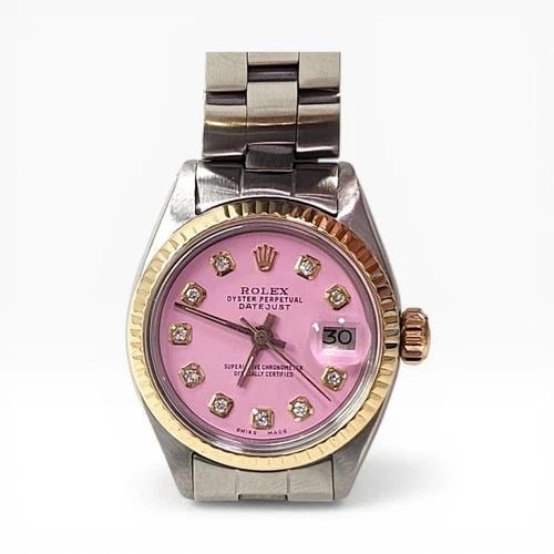 ROLEX LADY DATEJUST 26 MM TWO TONE CANDY PINK DIAMOND DIAL WATCH 6917 CIRCA 1978 (1 of 2)
