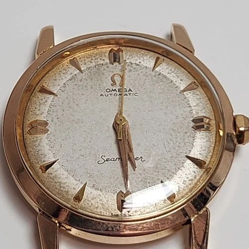 OMEGA SEAMASTER 33 MM 18K ROSE GOLD AUTOMATIC WATCH 2866S.C HEAD ONLY: OMEGA SEAMASTER 33 MM 18K ROSE GOLD AUTOMATIC WATCH Manufacturer Omega Category Seamaster Reference Number 2866S.C Bezel Smooth Bezel Bezel color 18K Pink Gold Box No Case Lock Pressure Shut Case Mes 