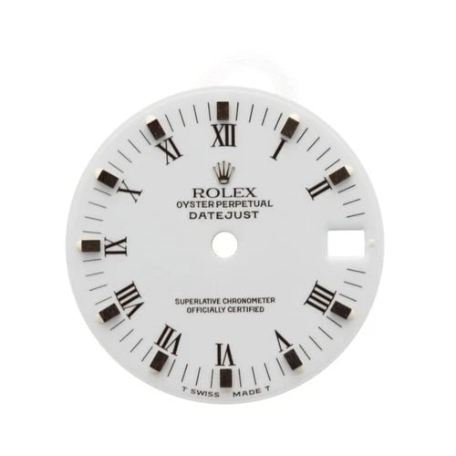 WHITE ROLEX MIDSIZE DATEJUST DIAL WITH ROMAN NUMERALS: WHITE ROLEX MIDSIZE DATEJUST DIAL WITH ROMAN NUMERALS Manufacturer Rolex Reference Number 68000 Additional Keywords White REFERENCE Customized No Description with original envelopes and hands Dial Col