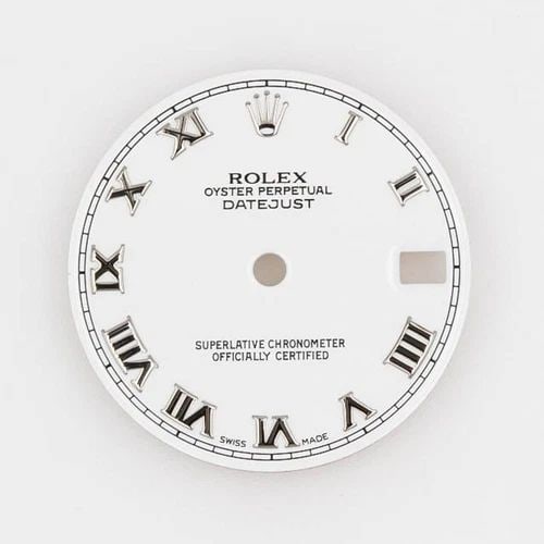 AUTHENTIC ROLEX WHITE ROMAN DIAL MIDSIZE DATEJUST: AUTHENTIC ROLEX WHITE ROMAN DIAL MIDSIZE DATEJUST Manufacturer Rolex Reference Number 68000 Additional Keywords WHITE ROMAN Customized No Description No envelopes no hands Dial Color White Diameter 31