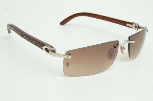 CARTIER BUBINGA WOOD RIMLESS C DECOR RECTANGLE 60 18 140B VINTAGE SUNGLASSES (1 of 2)