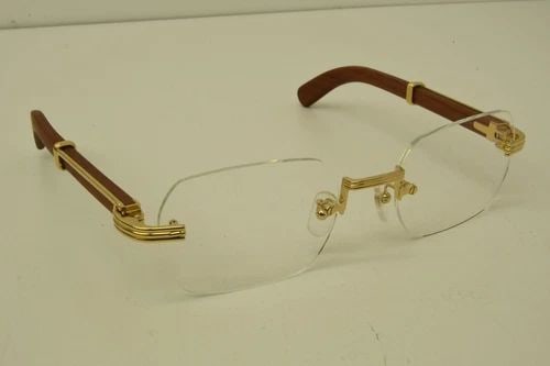 AUTHENTIC CARTIER SUNGLASSES RIMLESS RECTANGLE 21 145B WOOD GP FRAMES (1 of 2)