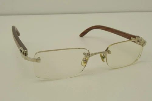 AUTHENTIC CARTIER EYEGLASSES RIMLESS 53 19 140B BUBINGA WOOD RECTANGLE SILVER (1 of 2)