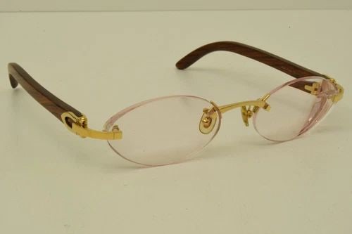 AUTHENTIC CARTIER SUNGLASSES VINTAGE 19 135B BUBINGA WOOD RIMLESS GP FRAMES (1 of 2)