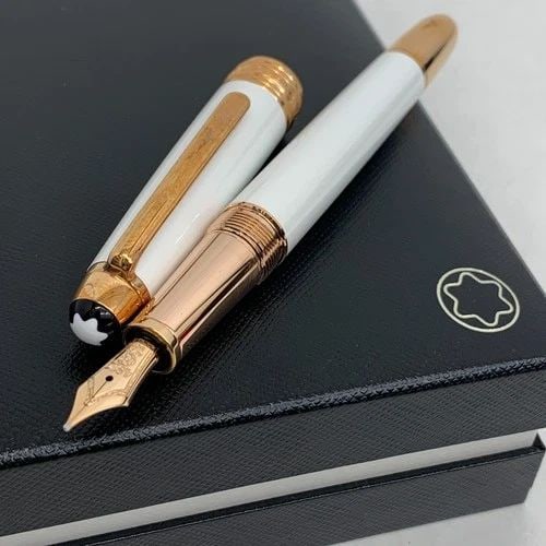 AUTHENTIC MONTBLANC BALLPOINT PEN ENAMEL 18K GOLD WHITE SOLITAIRE COLLECTIBLE (1 of 2)