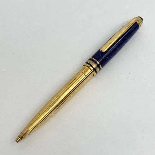AUTHENTIC MONTBLANC BALLPOINT PEN ENAMEL 18K GOLD BLUE SOLITAIRE COLLECTIBLE (1 of 2)