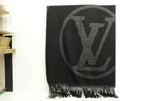 AUTHENTIC LOUIS VUITTON SILK SHAWL WRAP LV MONOGRAM BLACK LEATHER TASSELS SCARF (1 of 2)