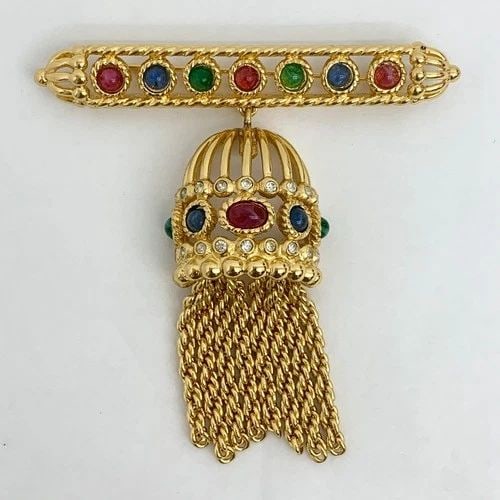 AUTHENTIC CHRISTIAN DIOR BIRD CAGE BROOCH GP FAUX GEMSTONE PIN JEWELRY (1 of 2)