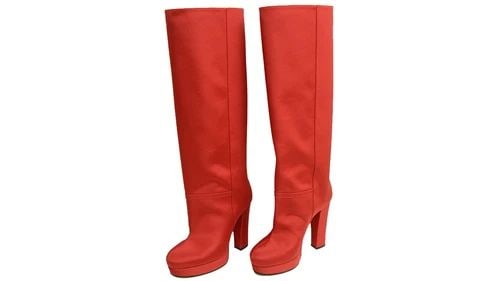 AUTHENTIC GUCCI KNEE HIGH BOOTS WOMENS 588968 HRQ00 6634 TWILL LARIUS HERON RED (1 of 2)