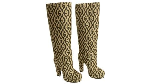 AUTHENTIC GUCCI LONG BOOTS WOMENS 595628 HSV00 2062 BEIGE COCOA DIAMOND B FACE G (1 of 2)