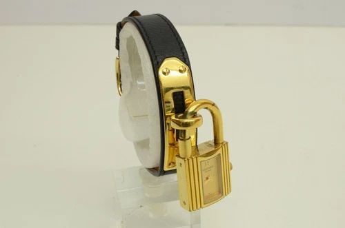 AUTHENTIC HERMES GOLD PADLOCK KELLY WATCH 20MM X 36MM GP LEATHER 2000S (1 of 2)