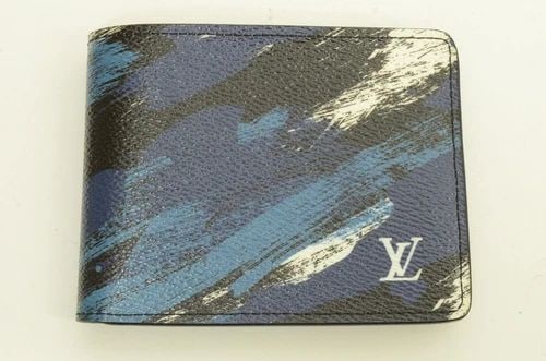 AUTHENTIC LOUIS VUITTON BLUE CAMO LEATHER FOLD WALLET BLACK FASHION ACCESSORY (1 of 2)