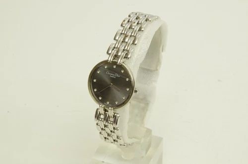 AUTHENTIC CHRISTIAN DIOR SS 23MM WATCH ROUND RHINESTONE HOUR CHAIN LINK BRACELET (1 of 2)