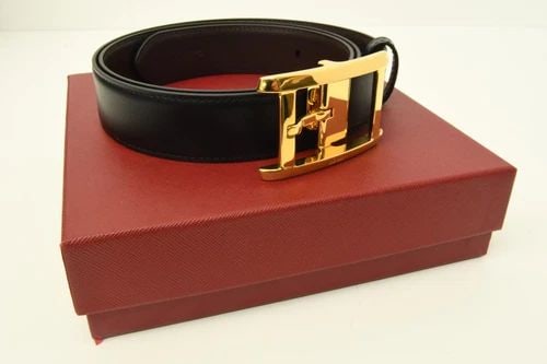 AUTHENTIC CARTIER BELT BLACK LEATHER GP LOGO BUCKLE GOLD CLOTHING ACCESSORY (1 of 2)