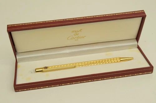 AUTHENTIC CARTIER TRINITY BALLPOINT PEN GOLD WAVY STRIPE OFFICE DESK COLLECTIBLE (1 of 2)