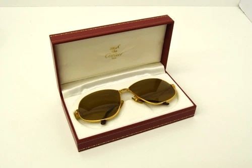 AUTHENTIC CARTIER PANTHERE 63 16 140 GOLD PLATED VINTAGE STRIPE SUNGLASSES FRAME (1 of 2)
