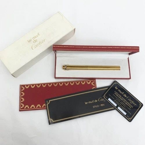 AUTHENTIC CARTIER BALLPOINT PEN GOLD STRIPED GP DECOR OFFICE DESK COLLECTIBLE (1 of 2)