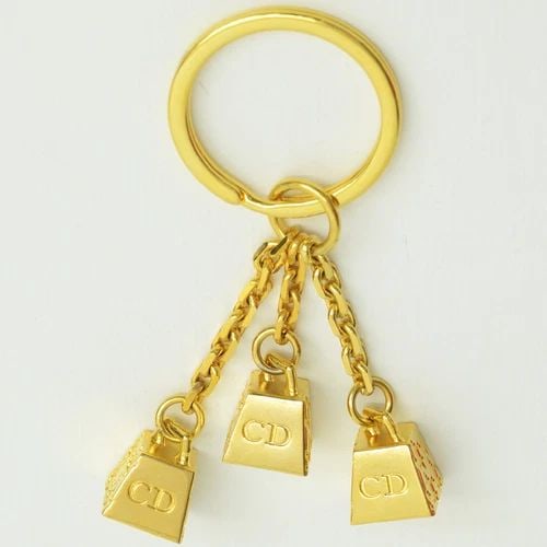 AUTHENTIC CHRISTIAN DIOR GOLD CD LOGO ANVIL WEIGHT TRIPLE CHARM KEYCHAIN RING (1 of 2)