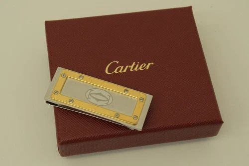 AUTHENTIC CARTIER DECOR LOGO MONEY CLIP GOLD BORDER VINTAGE SP SILVER ACCESSORY (1 of 2)
