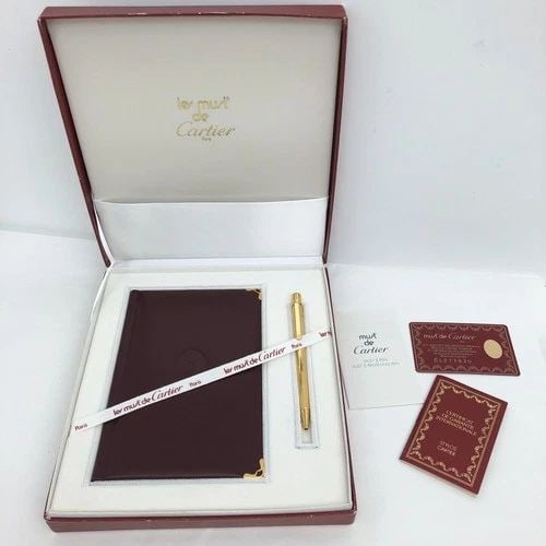AUTHENTIC MUST DE CARTIER BALLPOINT PEN & BOOK GOLD TRINITY OFFICE COLLECTIBLE (1 of 2)