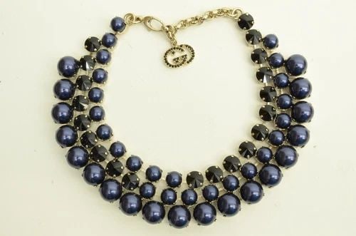 AUTHENTIC GUCCI FAUX BLUE PEARL BEAD NECKLACE NICE VERNICE JEWELRY ACCESSORY (1 of 2)