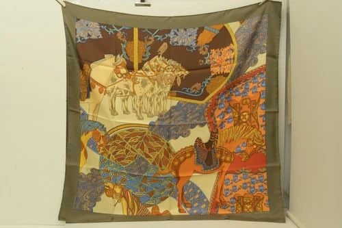 AUTHENTIC HERMES SILK SCARF ART DES STEPPES GRAY/BROWN ANNIE FAIVRE 90CM CARRE (1 of 2)