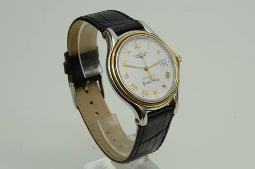 AUTHENTIC LONGINES GOLDEN WING WATCH 33MM QUARTZ SS GP LEATHER ROMAN NUMERAL VTG (1 of 2)