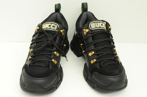 AUTHENTIC GUCCI MENS BLACK SNEAKERS LOGO TAB 543149 GGZ80 1079 FLASHTREK SHOES (1 of 2)
