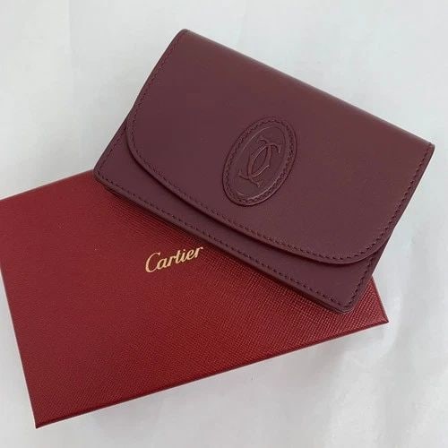 AUTHENTIC CARTIER SIGNATURE THIN CARD CASE SLIM WALLET BURGUNDY FOLD POUCH (1 of 2)