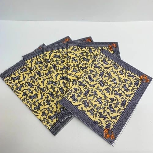 AUTHENTIC HERMES ELEPHANT PLACEMAT SET KITCHEN YELLOW DINNER HOME COLLECTIBLE (1 of 2)
