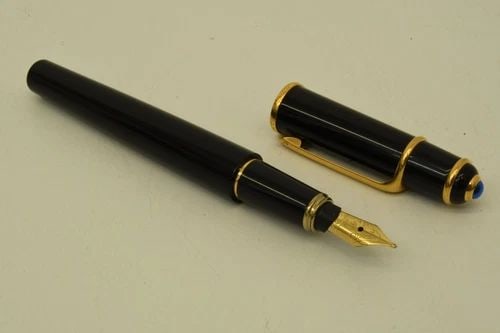 AUTHENTIC CARTIER BLACK ENAMEL FOUNTAIN PEN GP BLUE SAPPHIRE DESK COLLECTIBLE (1 of 2)