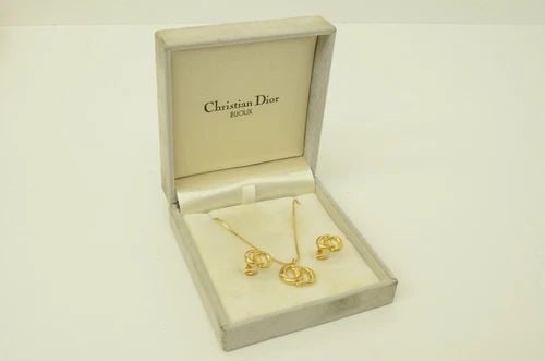 AUTHENTIC CHRISTIAN DIOR EARRING NECKLACE CD LOGO EMBLEM GP JEWELRY SET (1 of 2)