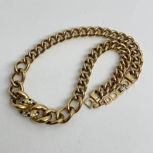 AUTHENTIC CHRISTIAN DIOR LOOP LINK NECKLACE GP RHINESTONE BLACK GEMSTONE JEWLERY: AUTHENTIC CHRISTIAN DIOR LOOP LINK NECKLACE GP RHINESTONE BLACK GEMSTONE JEWLERY Authentic Christian Dior Loop Link Necklace GP Rhinestone Black Gemstone Jewlery Jewelry Accessory Ladies, Womens, Fema