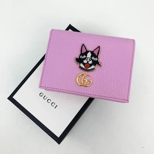AUTHENTIC GUCCI BOSCO WALLET CLIP BIFOLD ZIP PINK LEATHER GOLD GG LOGO DOG: AUTHENTIC GUCCI BOSCO WALLET CLIP BIFOLD ZIP PINK LEATHER GOLD GG LOGO DOG Authentic Gucci Bosco Wallet Clip Bifold Zip Pink Leather Gold GG Logo Dog Gucci Bosco, Dog, Animals Button Closure, Zipper, 