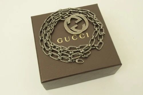 AUTHENTIC GUCCI AGED SILVER EMBLEM NECKLACE GG LOGO CHAIN JEWELRY ACCESSORY: AUTHENTIC GUCCI AGED SILVER EMBLEM NECKLACE GG LOGO CHAIN JEWELRY ACCESSORY Authentic Gucci Aged Silver Emblem Necklace GG Logo Chain Jewelry Accessory Authentic Gucci Aged Silver Emblem Necklace GG L