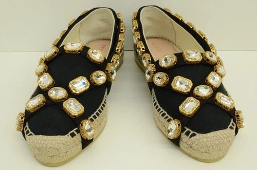 AUTHENTIC GUCCI SHOES ESPADRILLE FABRIC ROPE CRYSTALS SHOES 57302 KIFG0 1000 (1 of 2)