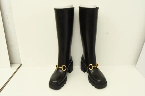 AUTHENTIC GUCCI LONG RAIN BOOTS BLACK SNAKE HORSEBIT WOMENS 659707 JCCP0 1000 (1 of 2)