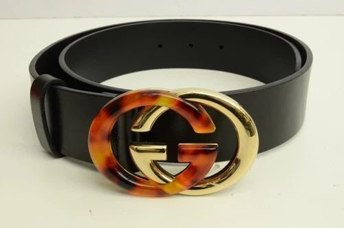 AUTHENTIC GUCCI DOUBLE G BUCKLE BELT LOGO TORTOISE GP BLACK LEATHER ACCESSORY (1 of 2)