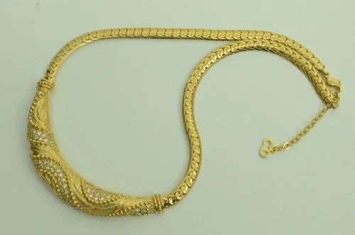AUTHENTIC CHRISTIAN DIOR COLLAR NECKLACE RHINESTONE GP BAR EMBLEM CHAIN JEWELRY (1 of 2)