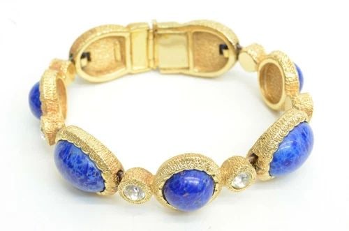 AUTHENTIC CHRISTIAN DIOR BRACELET GOLD PLATED RHINESTONE LAPIS LAZULI JEWELRY (1 of 2)