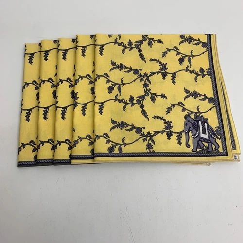 AUTHENTIC HERMES ELEPHANT NAPKIN SET KITCHEN YELLOW DINNER HOME COLLECTIBLE (1 of 2)